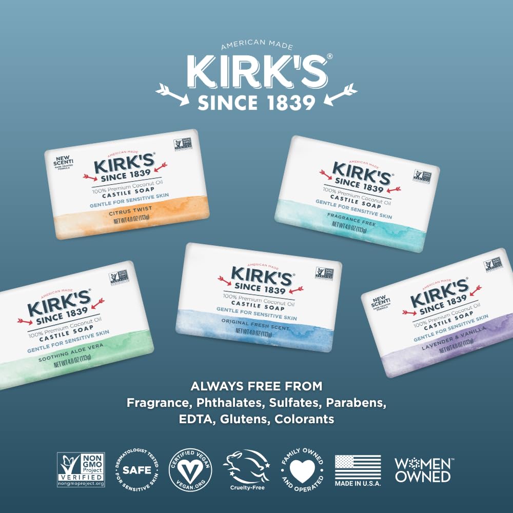 Kirk's label and ingredients list showcasing clean, non-GMO formulation