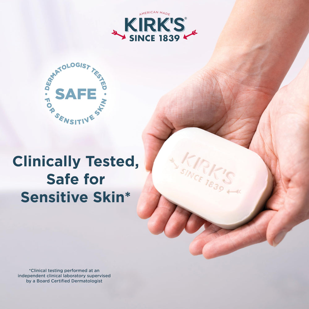 Kirk's soap in hand demonstrating lathering and easy travel-friendly size benefit