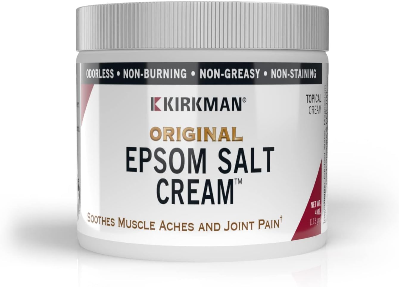 Kirkman front packaging 4 oz showing product and brand benefits