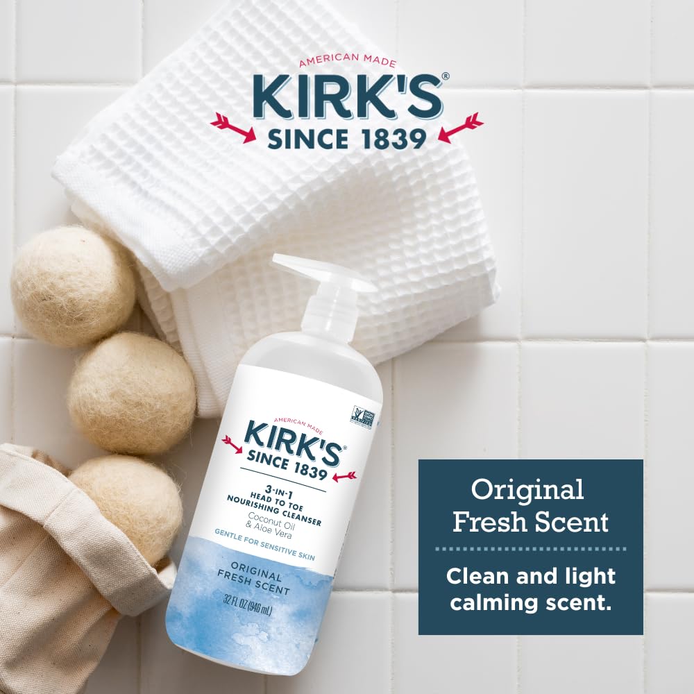 Kirk's label close-up showing coconut oil and aloe ingredient benefits