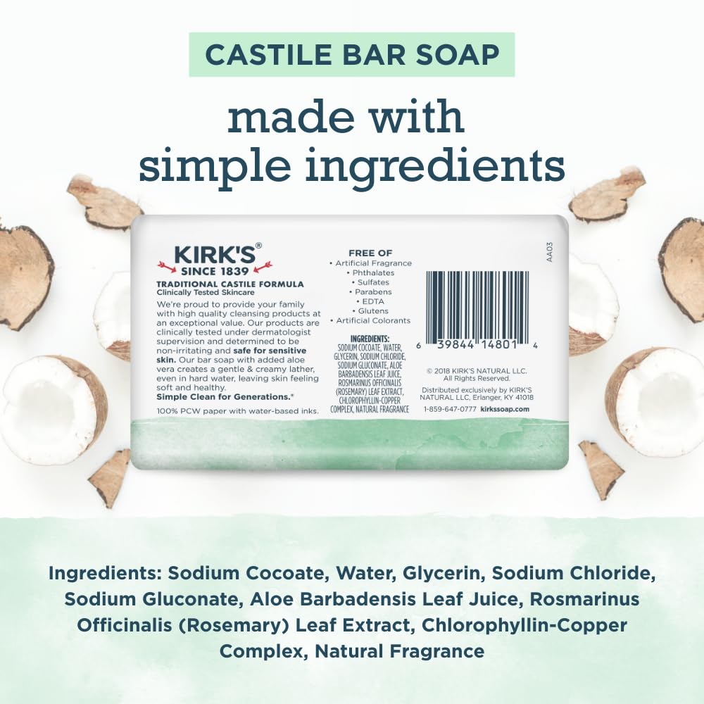 Kirk's close-up of bar texture highlighting gentle coconut oil cleansing