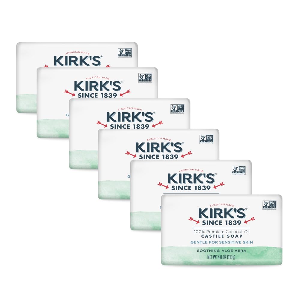 Kirk's front packaging showing aloe vera bar and product clarity benefit