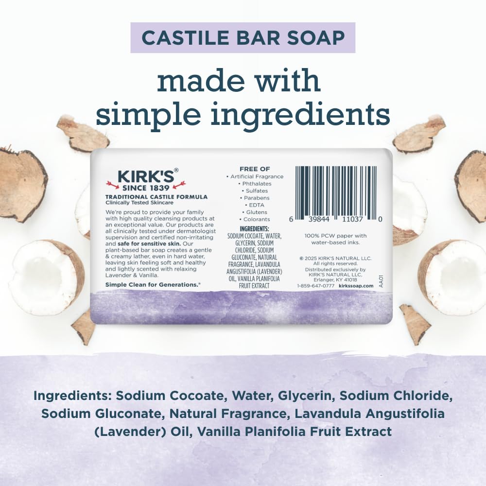 Kirk's close-up soap texture highlighting smooth coconut-oil bar benefit: gentle moisturizing feel