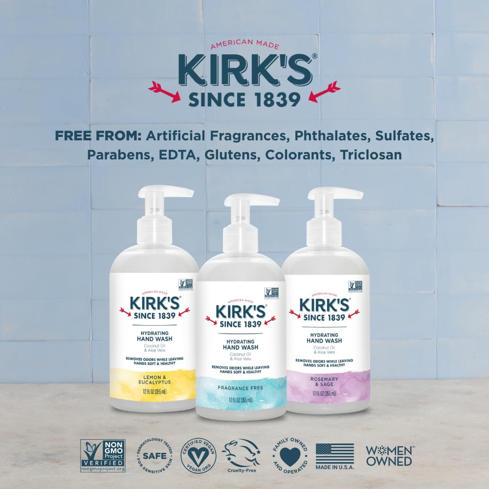 Kirk's four-pack displayed in a bathroom countertop setting for household use