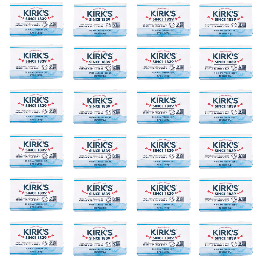 Kirk's 24-pack front packaging showing multiple 4 oz bars and value