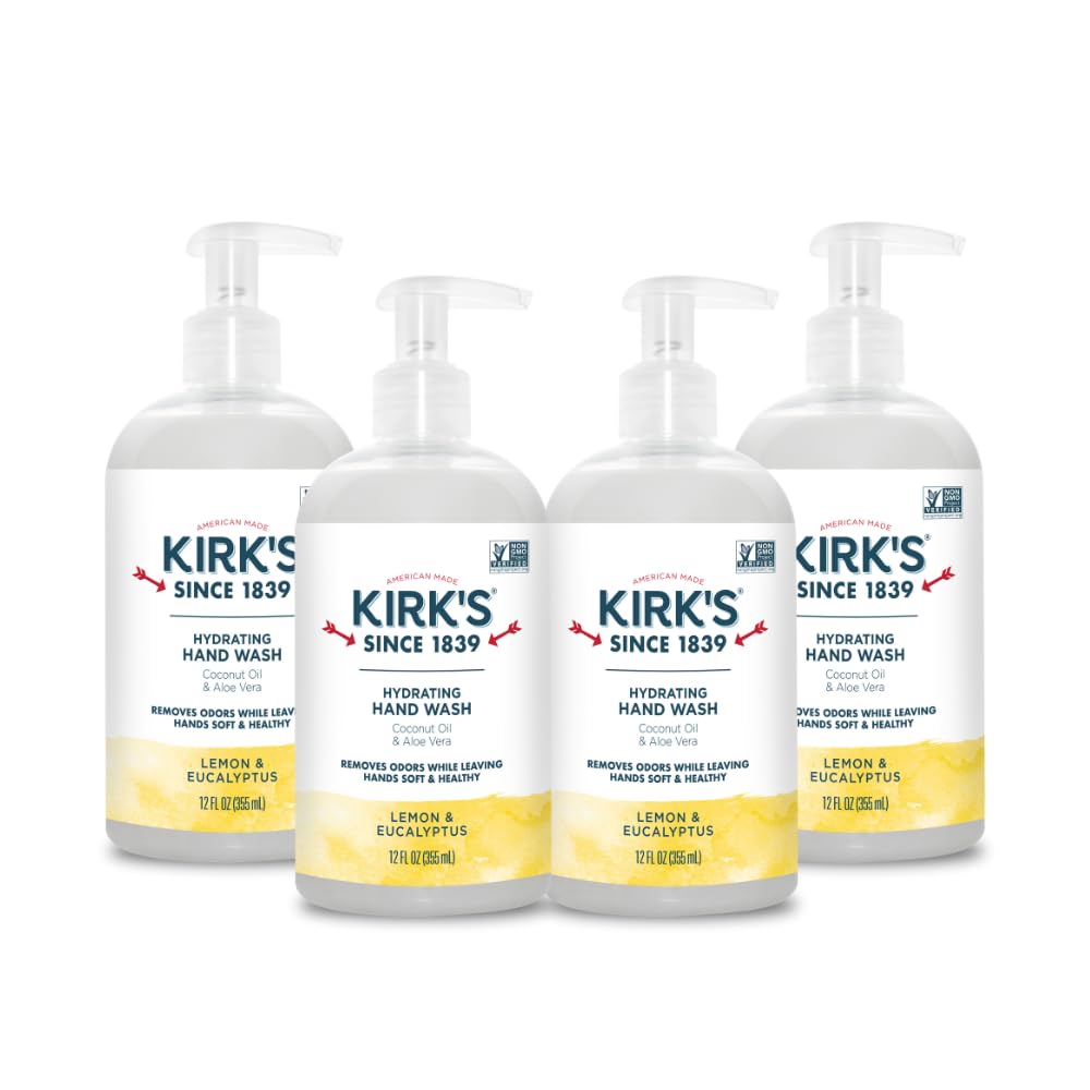 Kirk's front bottle view showing label and lemon eucalyptus scent for fresh cleaning
