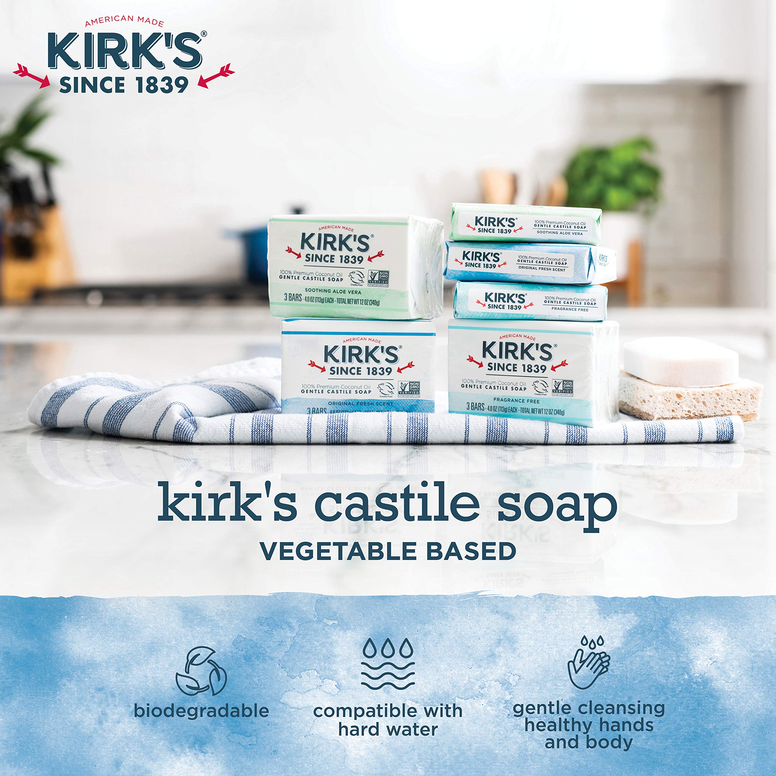 Kirk's soap lather on hand demonstrating gentle cleansing foam