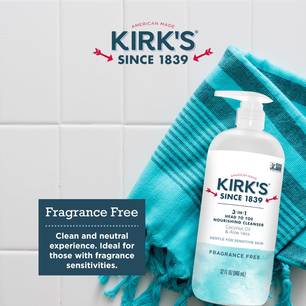 Kirk's being used in shower displaying efficient head-to-toe cleansing