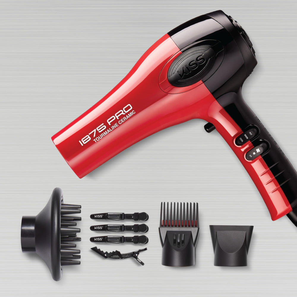 KISS dryer with diffuser attached enhancing curls and reducing frizz