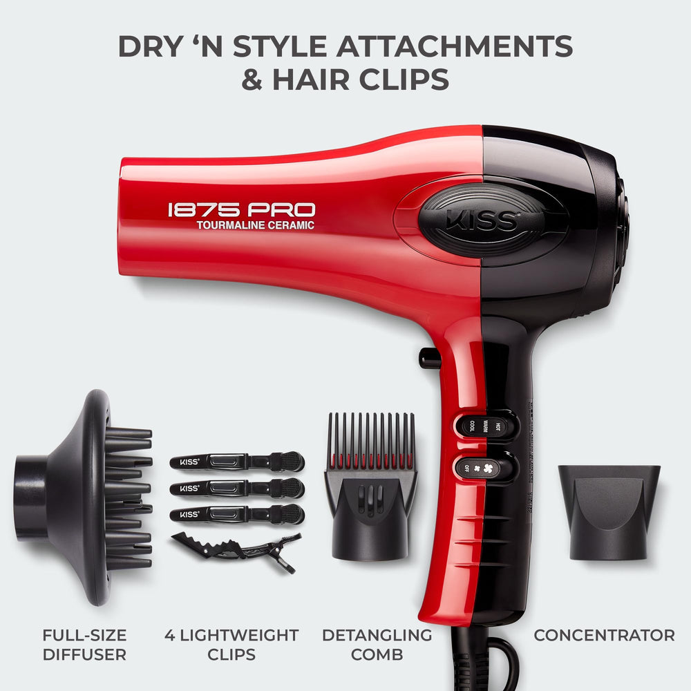 KISS hair dryer held in hand to show lightweight design and comfortable grip