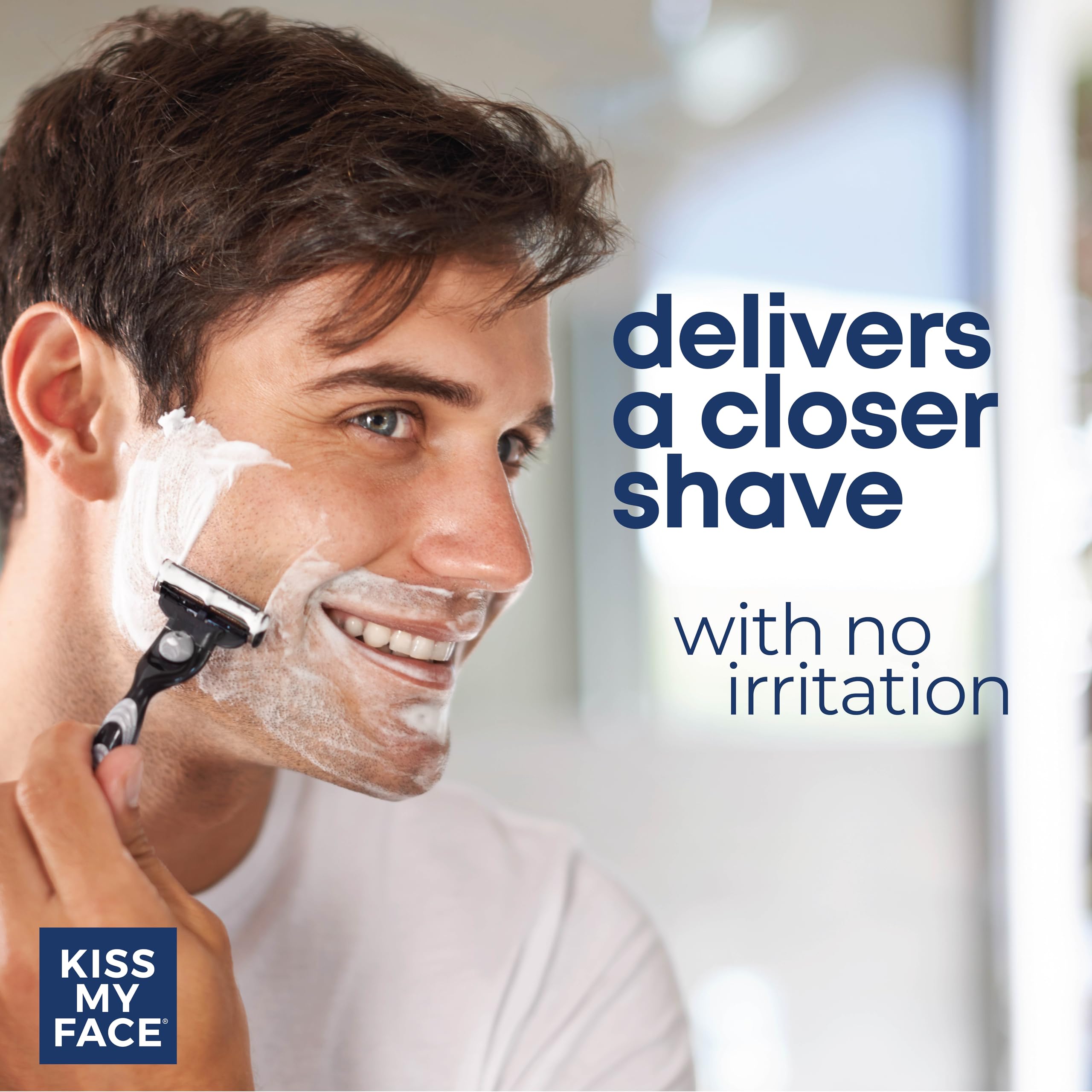 Kiss My Face used in shower demonstrating smooth shaving and convenience