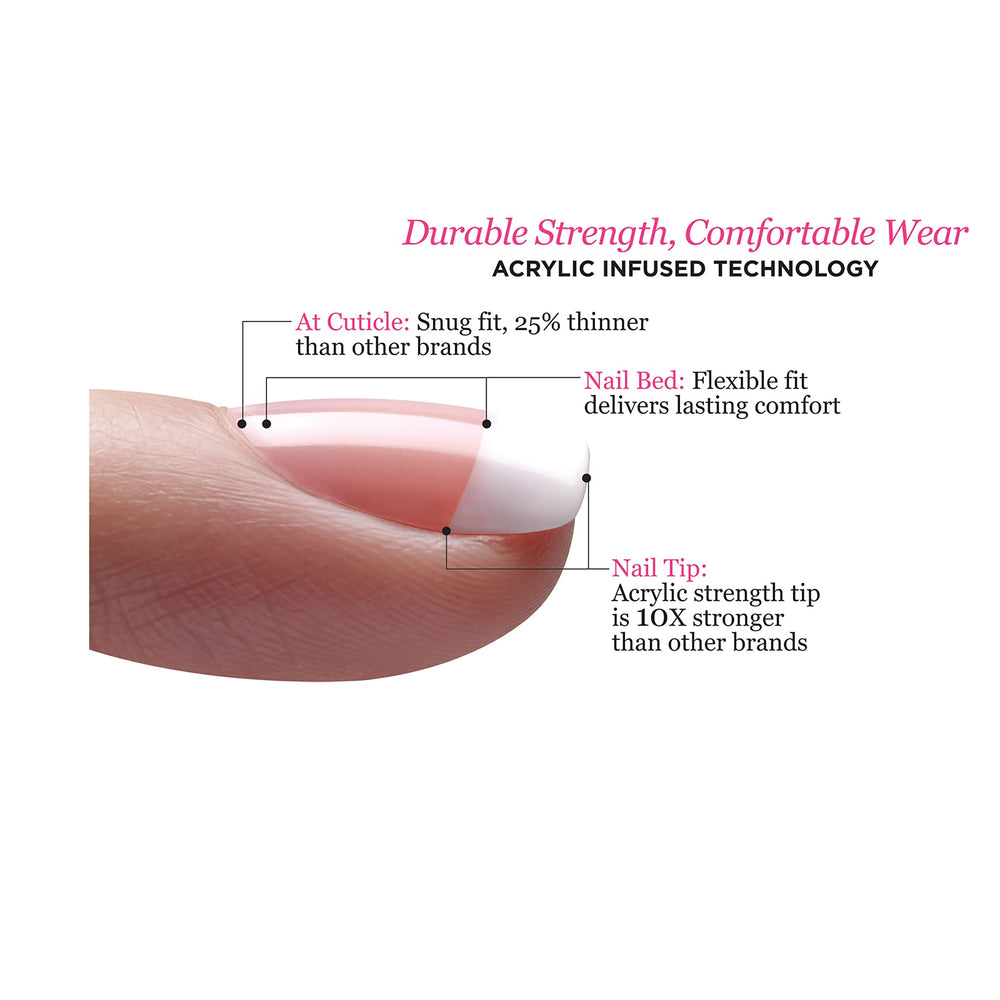 KISS nails on hand model showing instant French manicure convenience