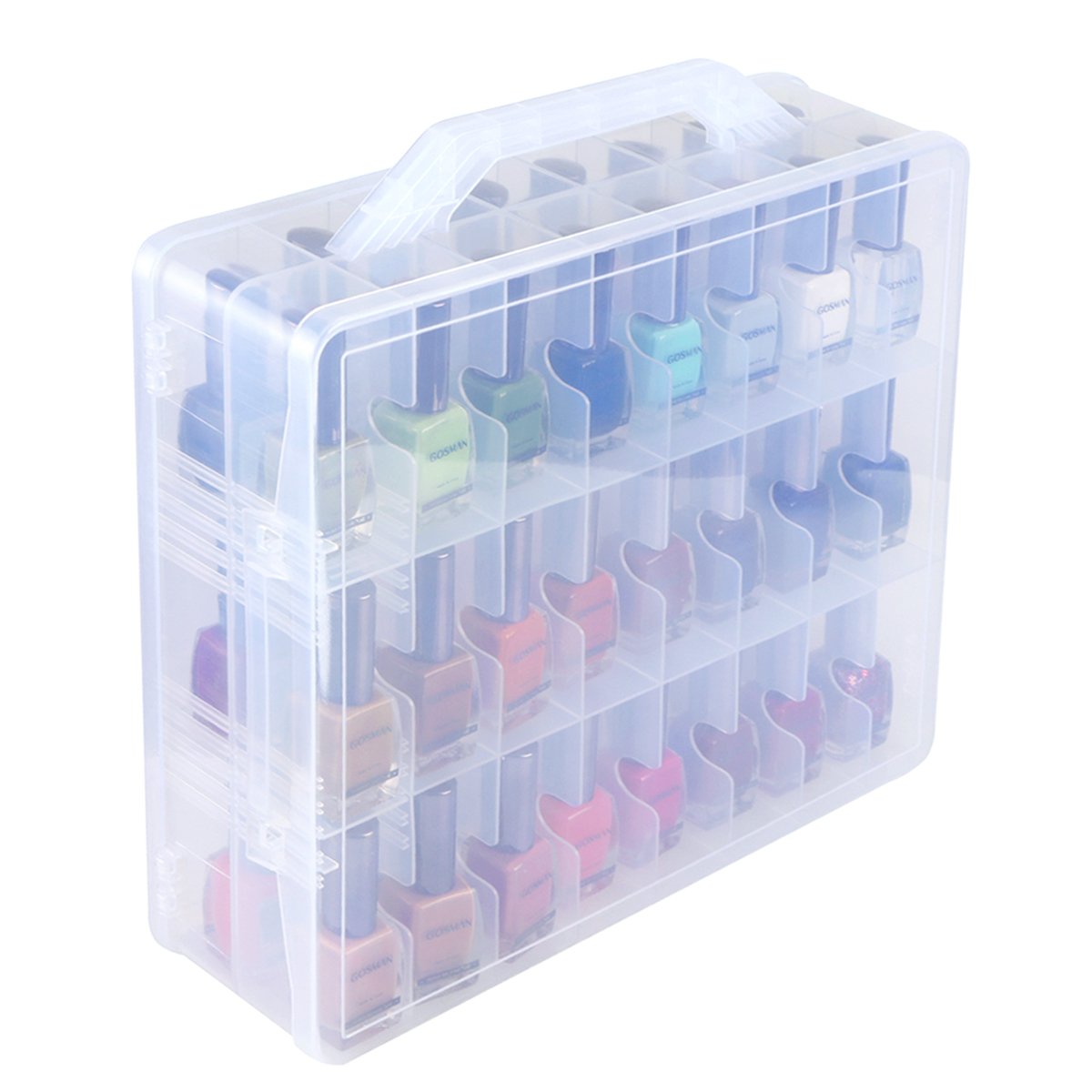 KISSBUTY front view clear case showing organized bottles for fast selection