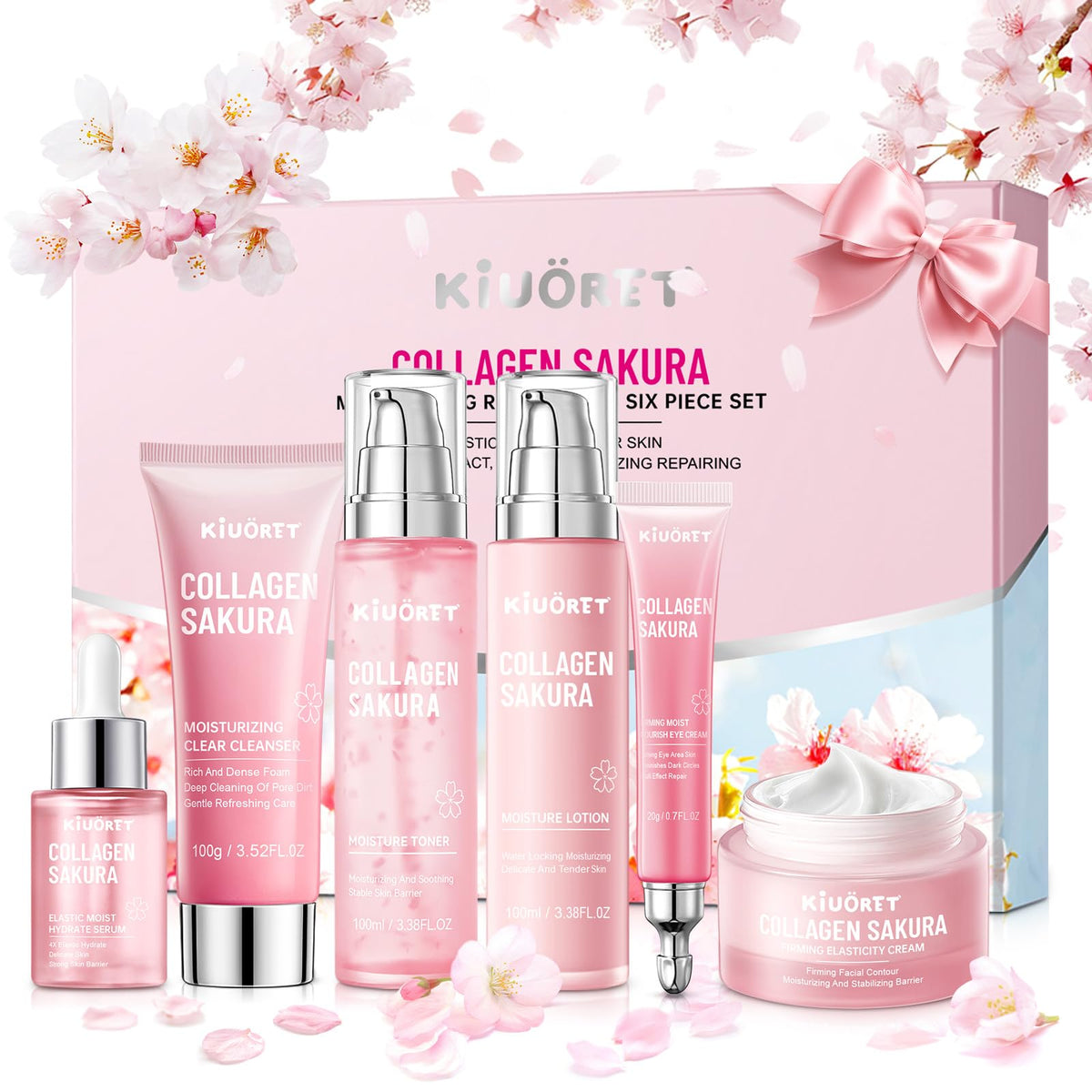 KIUORET sakura set front packaging showing all six products and benefits