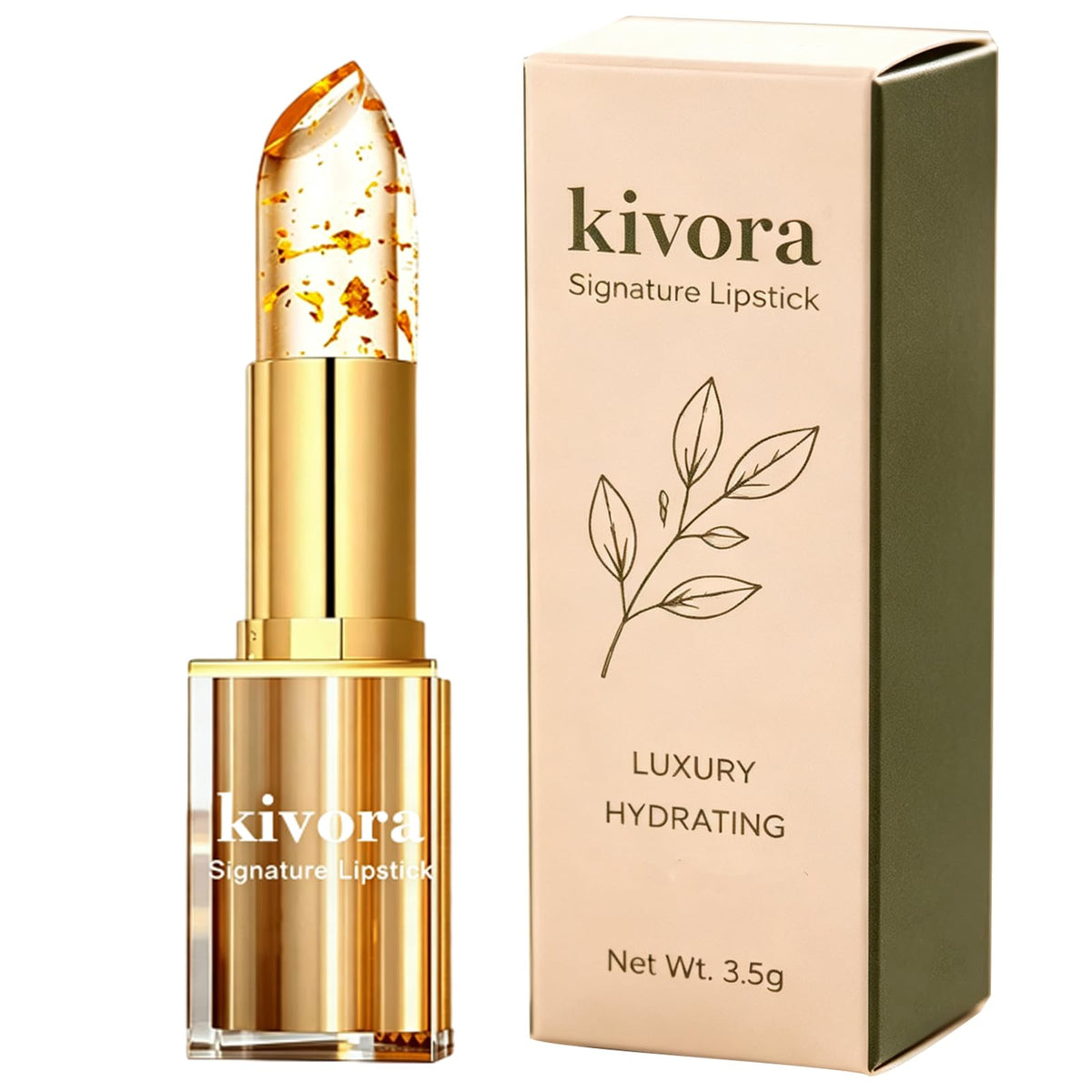 Kivora Lipstick front packaging showing sleek tube and clear cap for quick identification