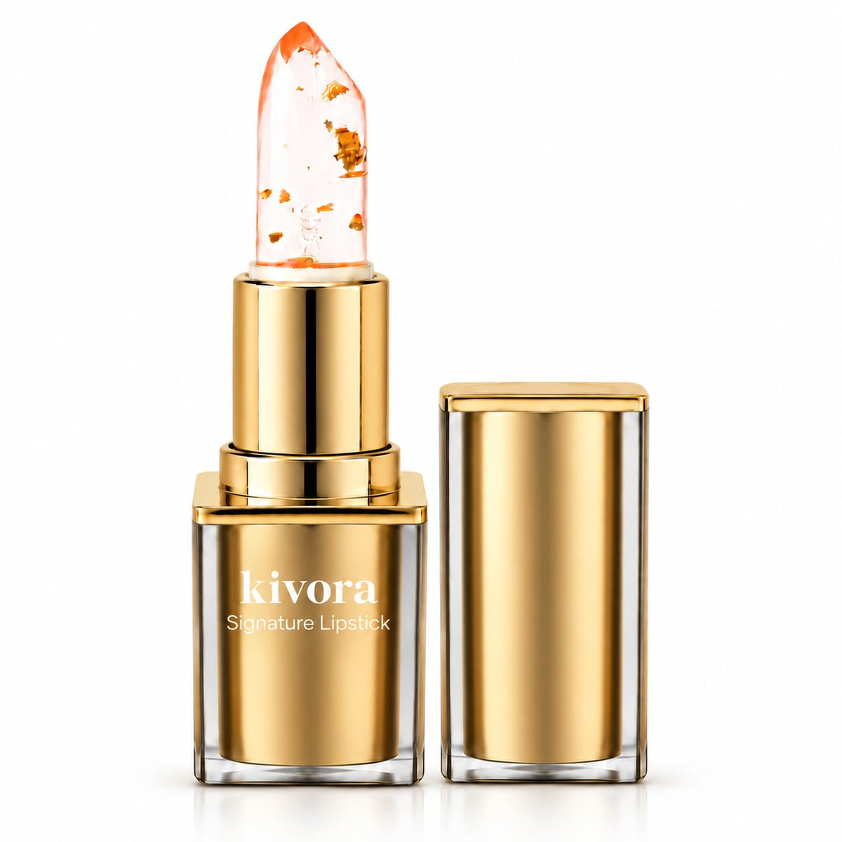 kivora front packaging showing gold case and two lipsticks for easy carry