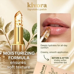Kivora Lipstick texture close-up highlighting glossy finish and lightweight formula