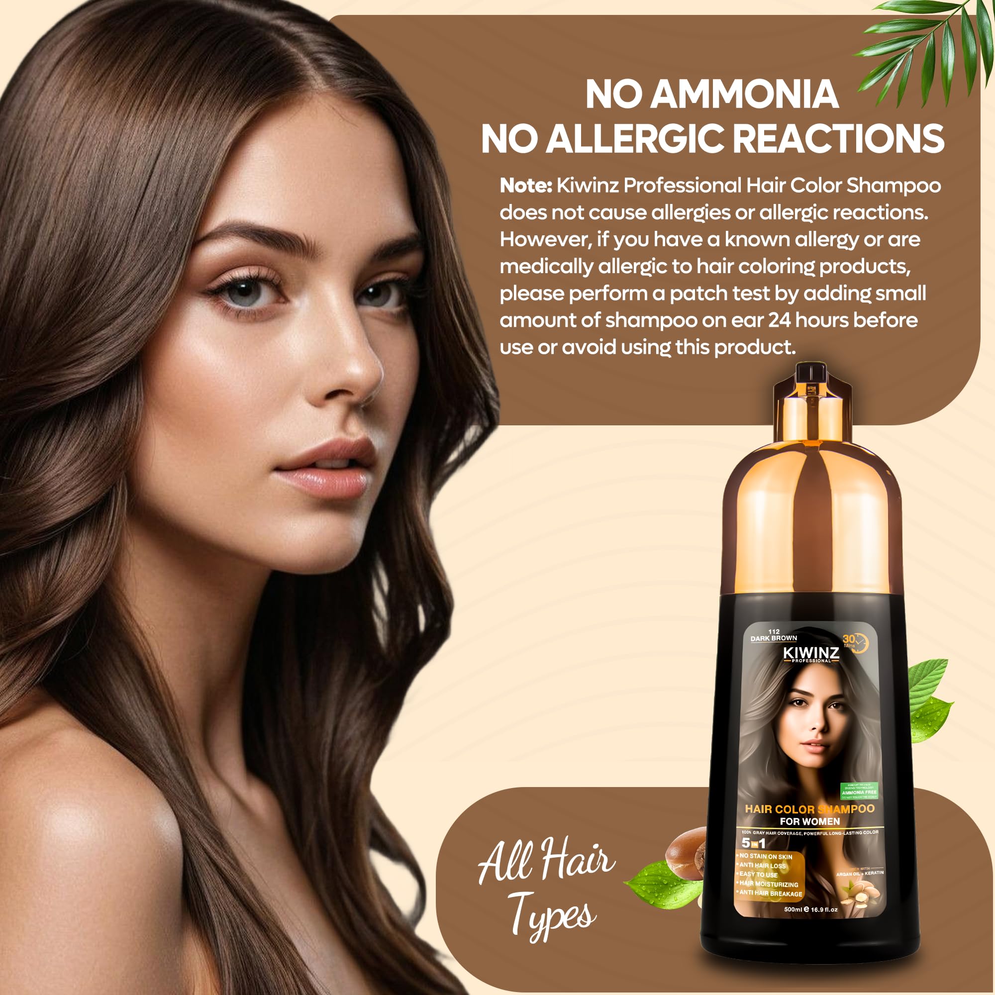 Kiwinz Professional argan oil and keratin ingredient visuals for conditioning benefits