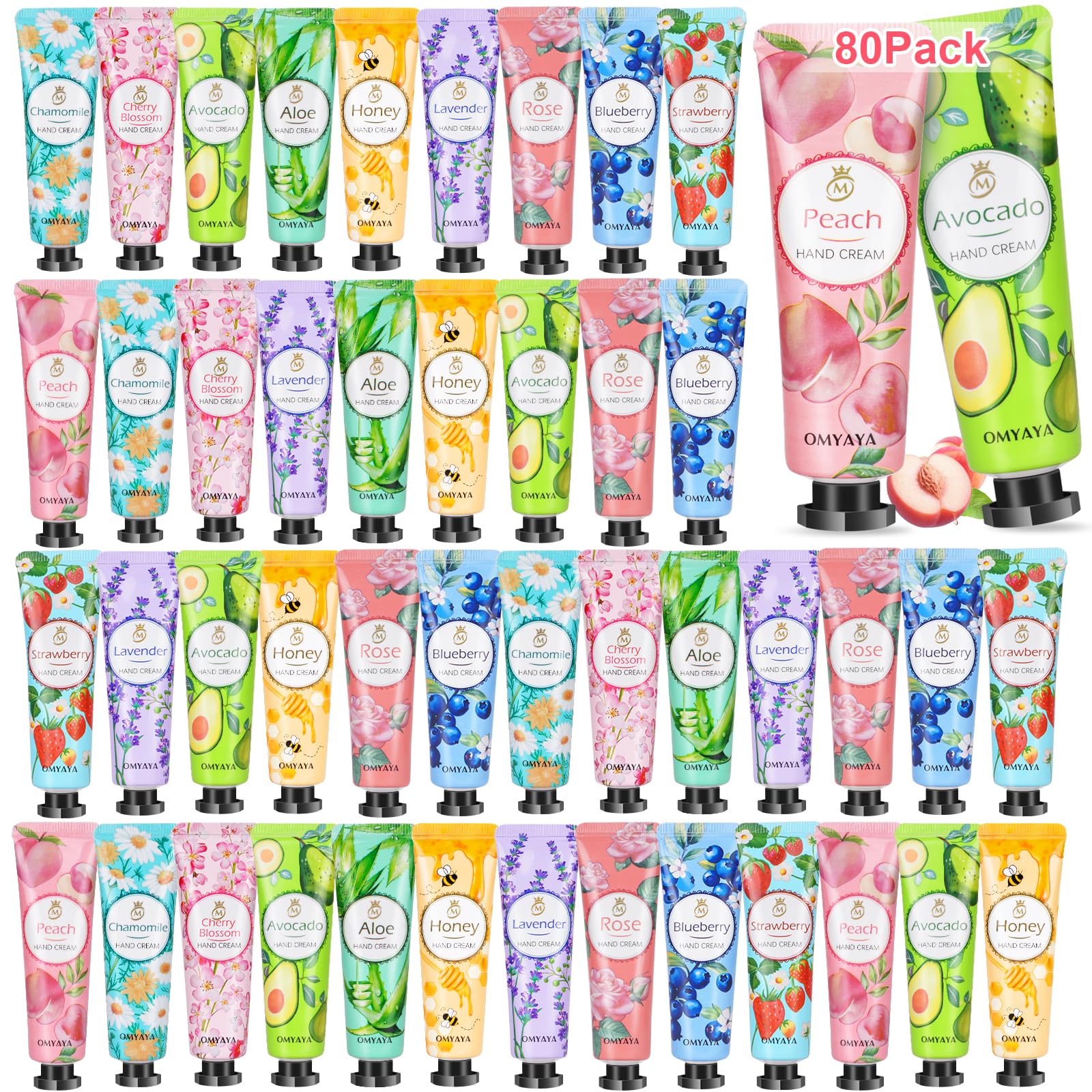 KIYTARBOO front packaging showing 80 mini hand cream tubes and vibrant labels for easy gifting