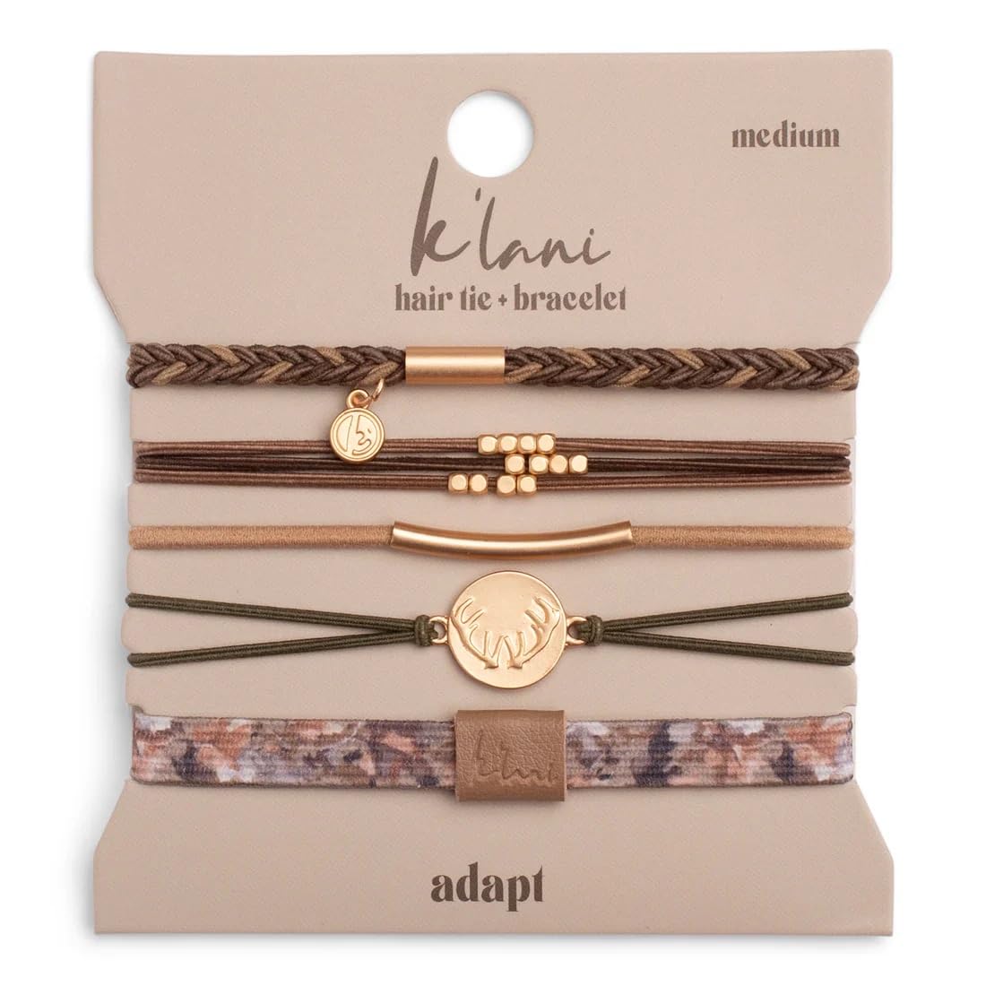 K'lani adapt front packaging showing five color-coordinated bands for easy gifting