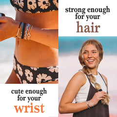 K'lani hair tie bracelets worn on wrist as layered accessories for quick styling