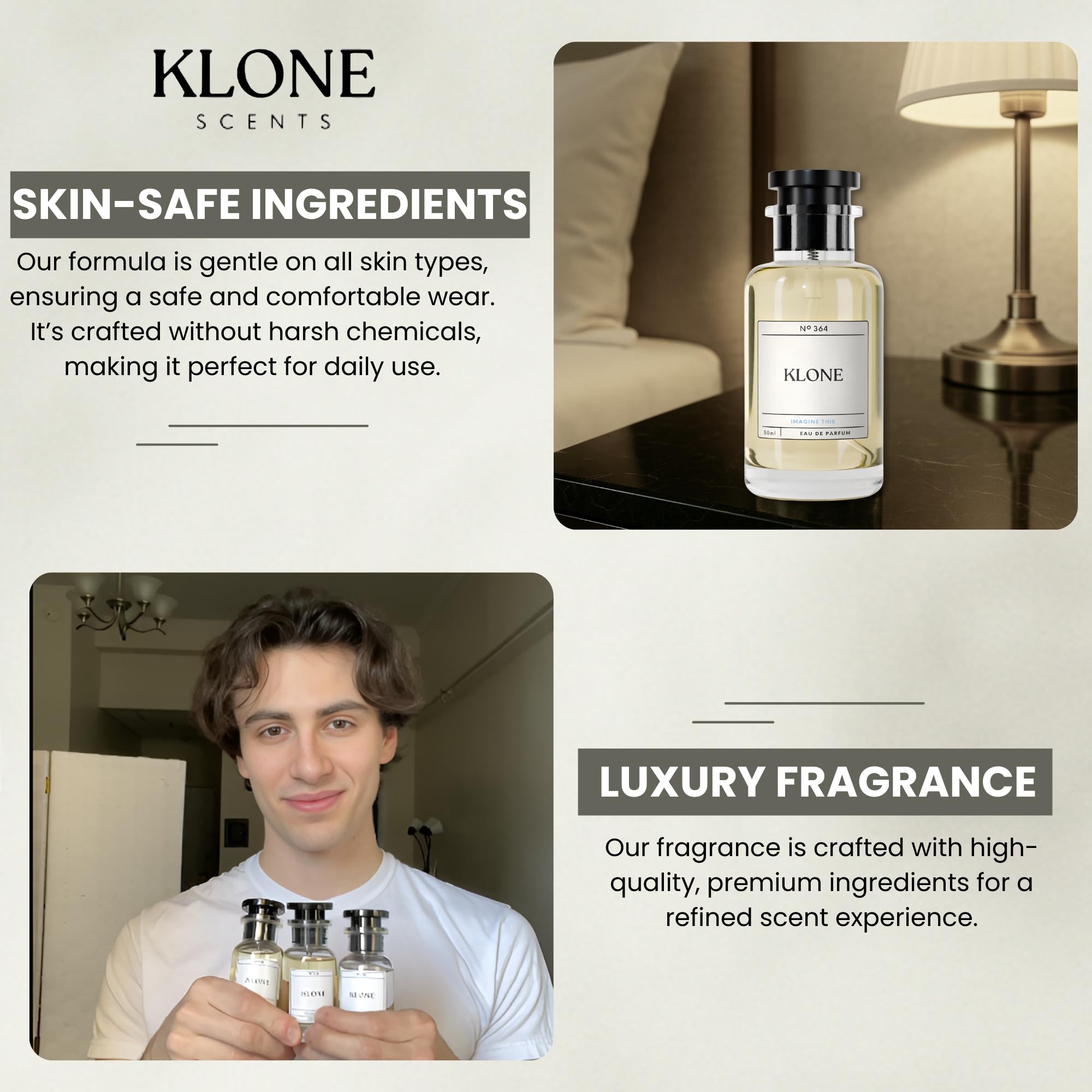 Klone label close-up showing fragrance name and designer-inspired composition quality