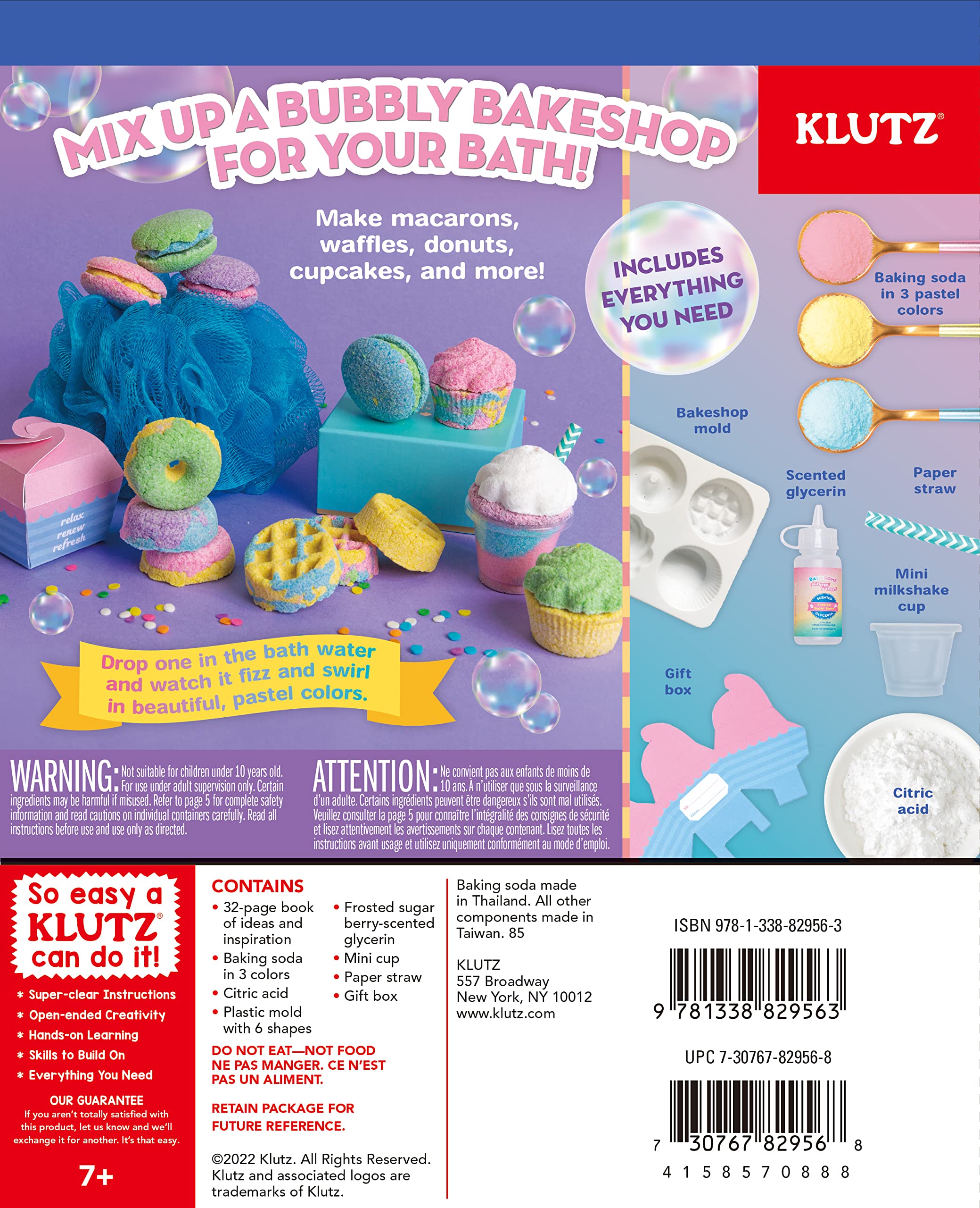 KLUTZ lifestyle scene of bath bombs fizzing in tub for playful relaxation