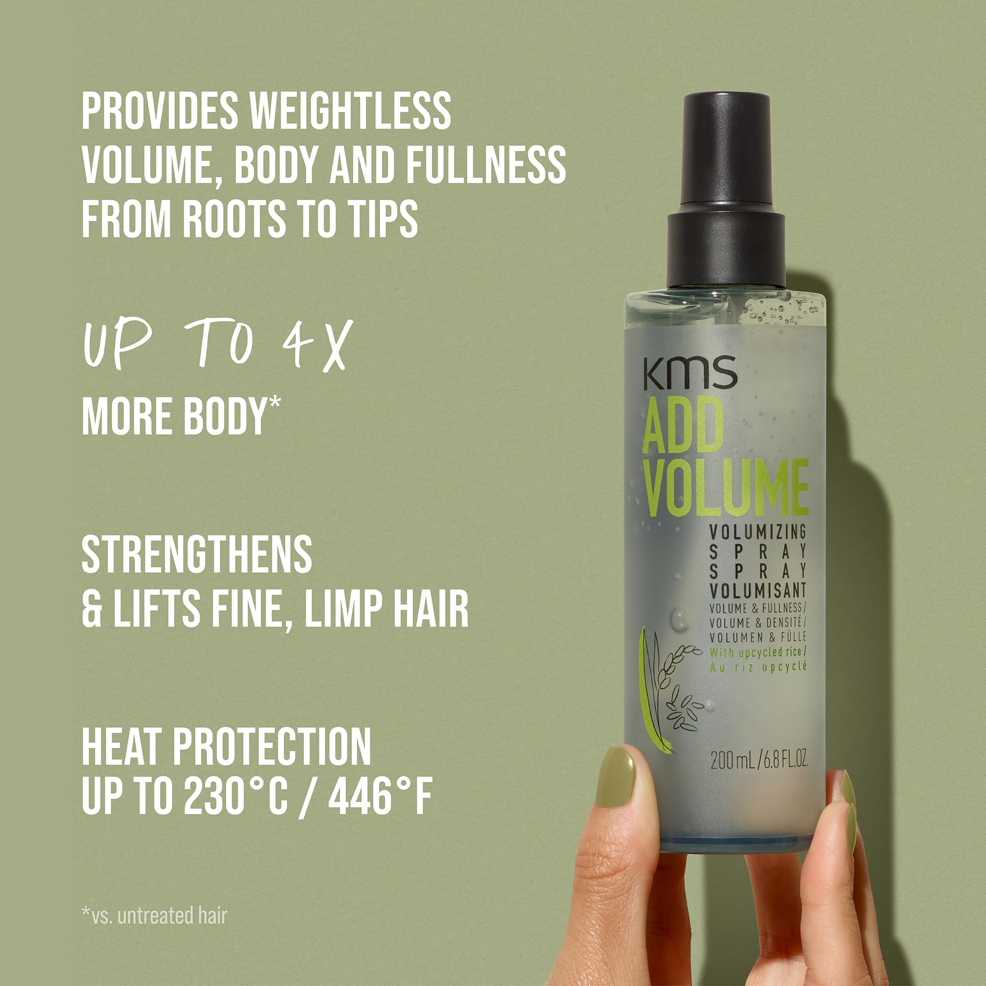 KMS before and after on fine hair demonstrating fuller, bouncier results