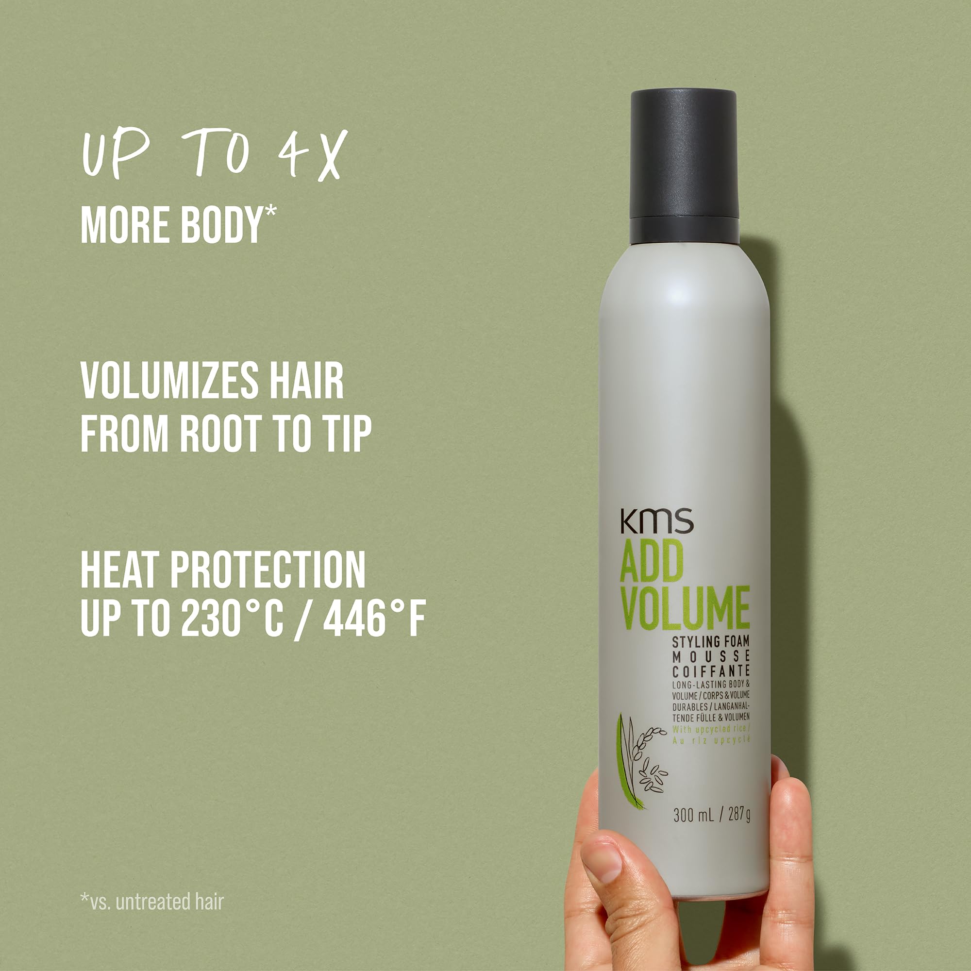 KMS bottle beside ruler demonstrating 300ml size for value clarity