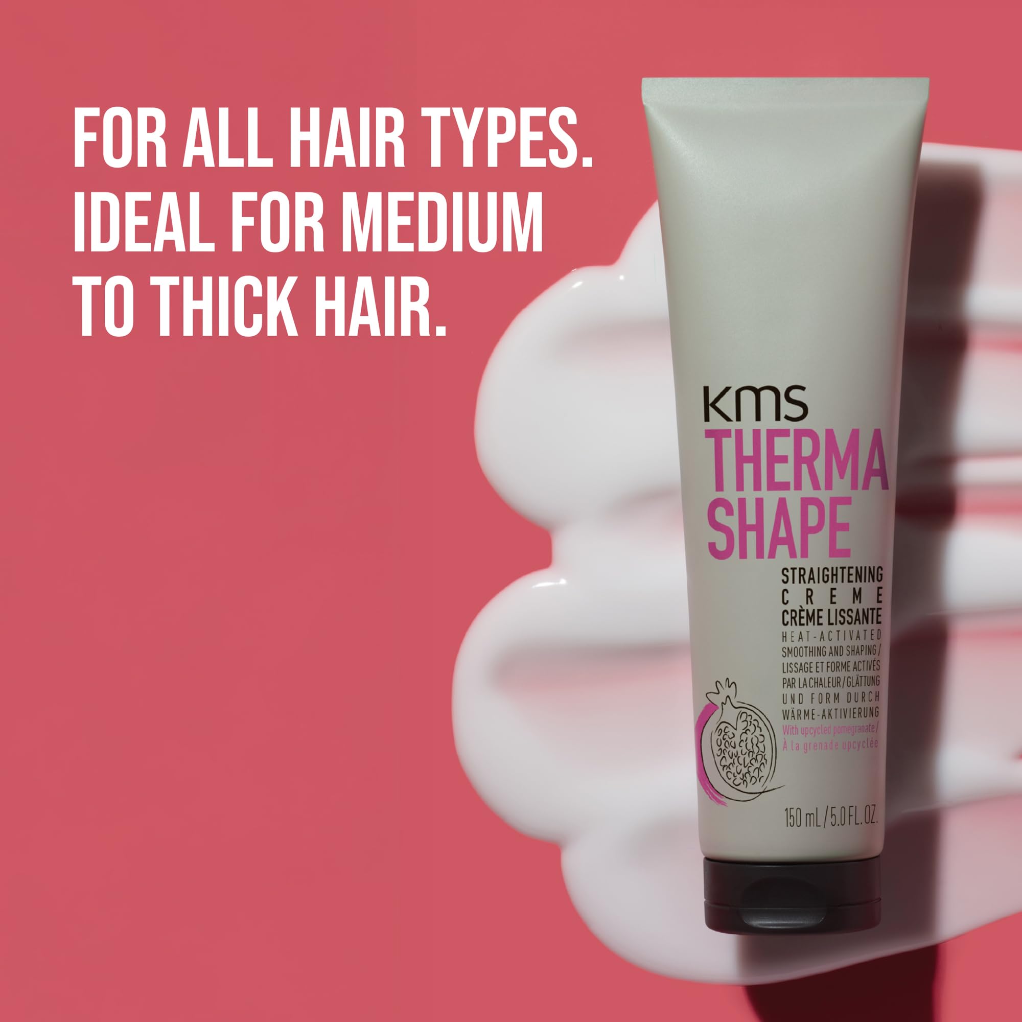 KMS ThermaShape next to a hand to show 150 ml scale and travel-friendly convenience
