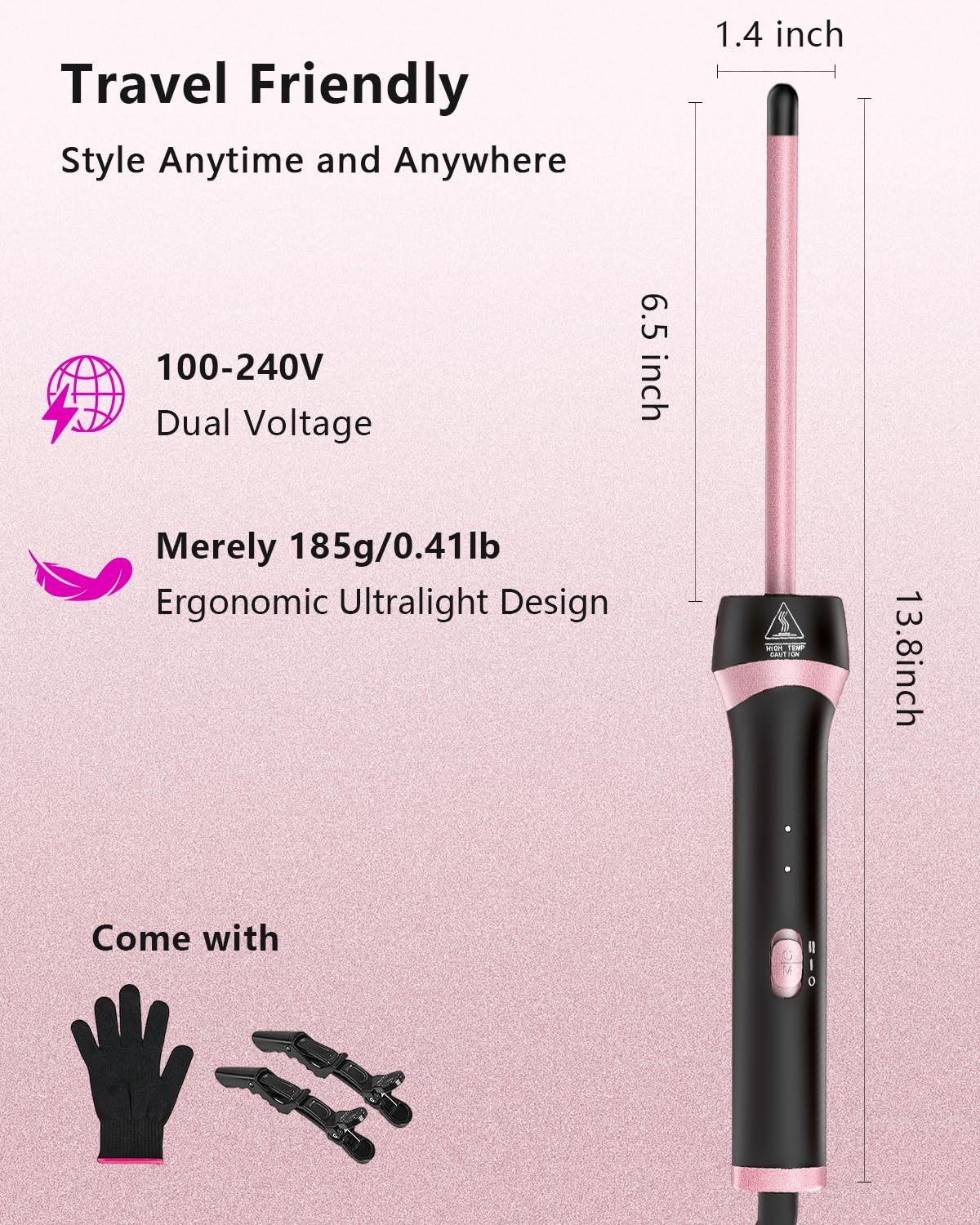 KMUCHCI curling wand packed in suitcase for travel-ready styling
