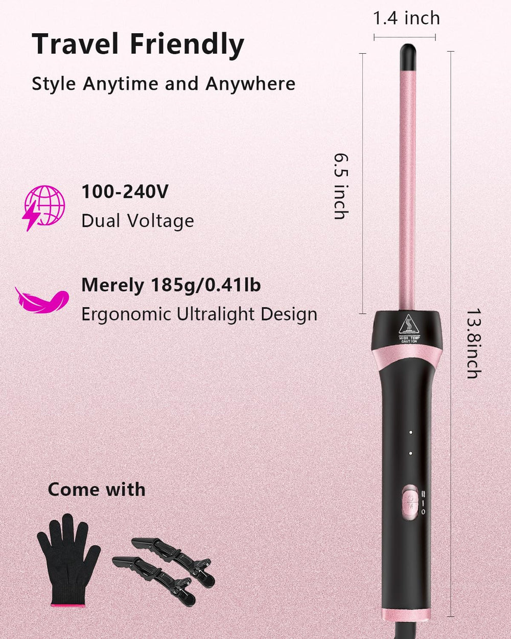 KMUCHCI curling wand packed in suitcase for travel-ready styling