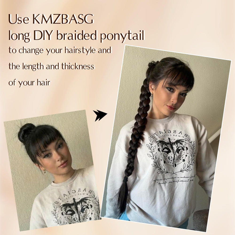 Kmzbasg worn on model demonstrating instant length and volumizing benefit