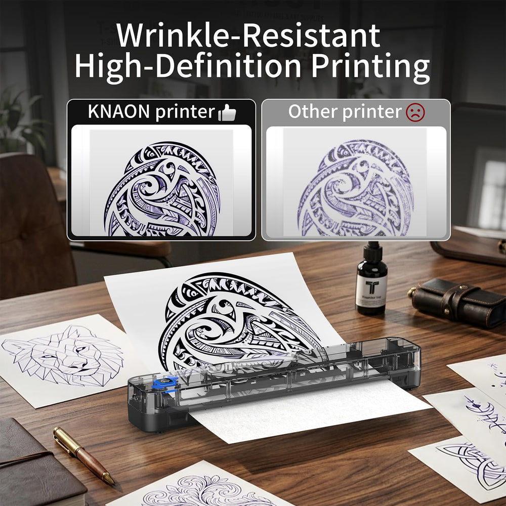KNAON thermal paper close-up showing crisp inkless stencil benefit