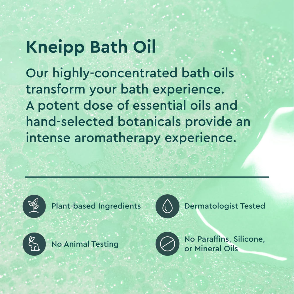 Kneipp bottle beside a hand to show compact size and travel benefit