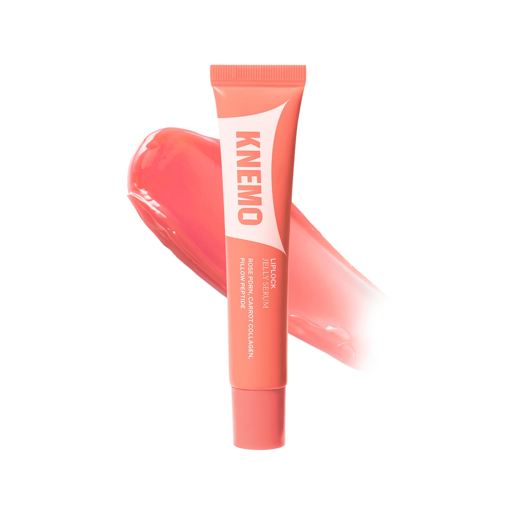 KNEMO front packaging showing peach-tinted jelly serum and glossy finish benefit