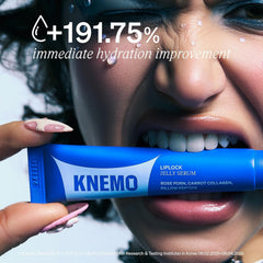 KNEMO on lips showing glossy, plumping finish for everyday shine