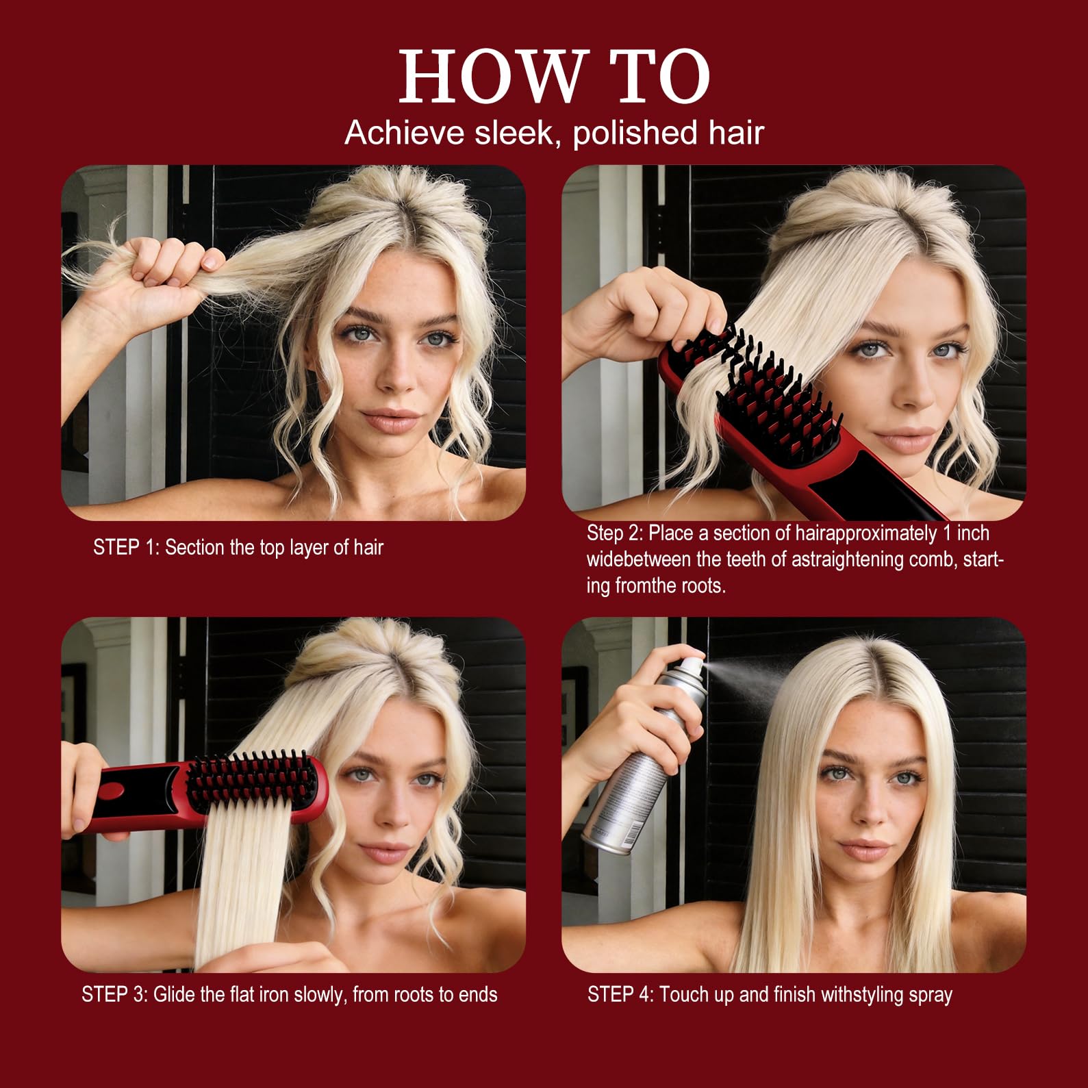 KNISUZ Go Brush Pro styling short hair on model for fast smoothing and frizz reduction