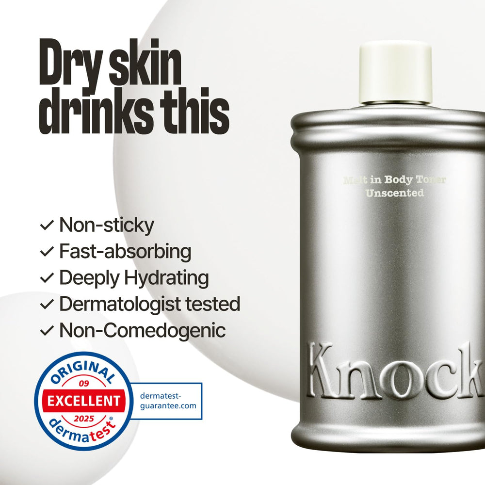 Knock bottle held in hand to show size and travel-friendly convenience benefit