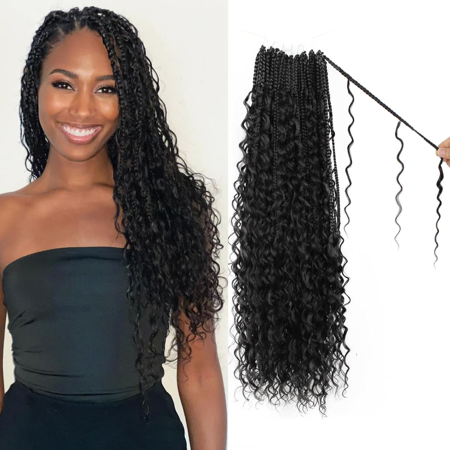 knovotch front packaging showing soft boho crochet braids and durable design benefit