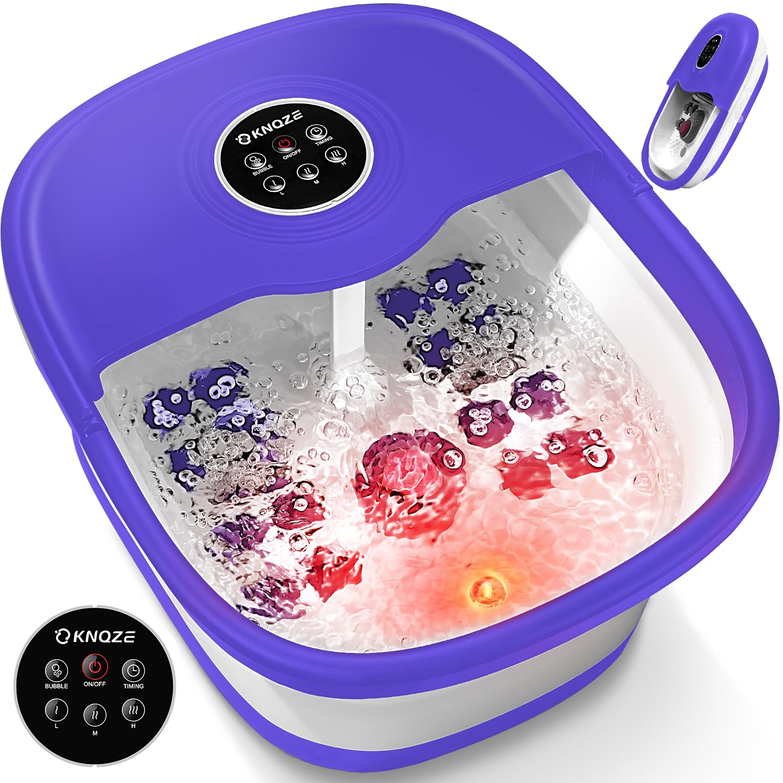 KNQZE front view showing spa controls and collapsible basin for easy storage