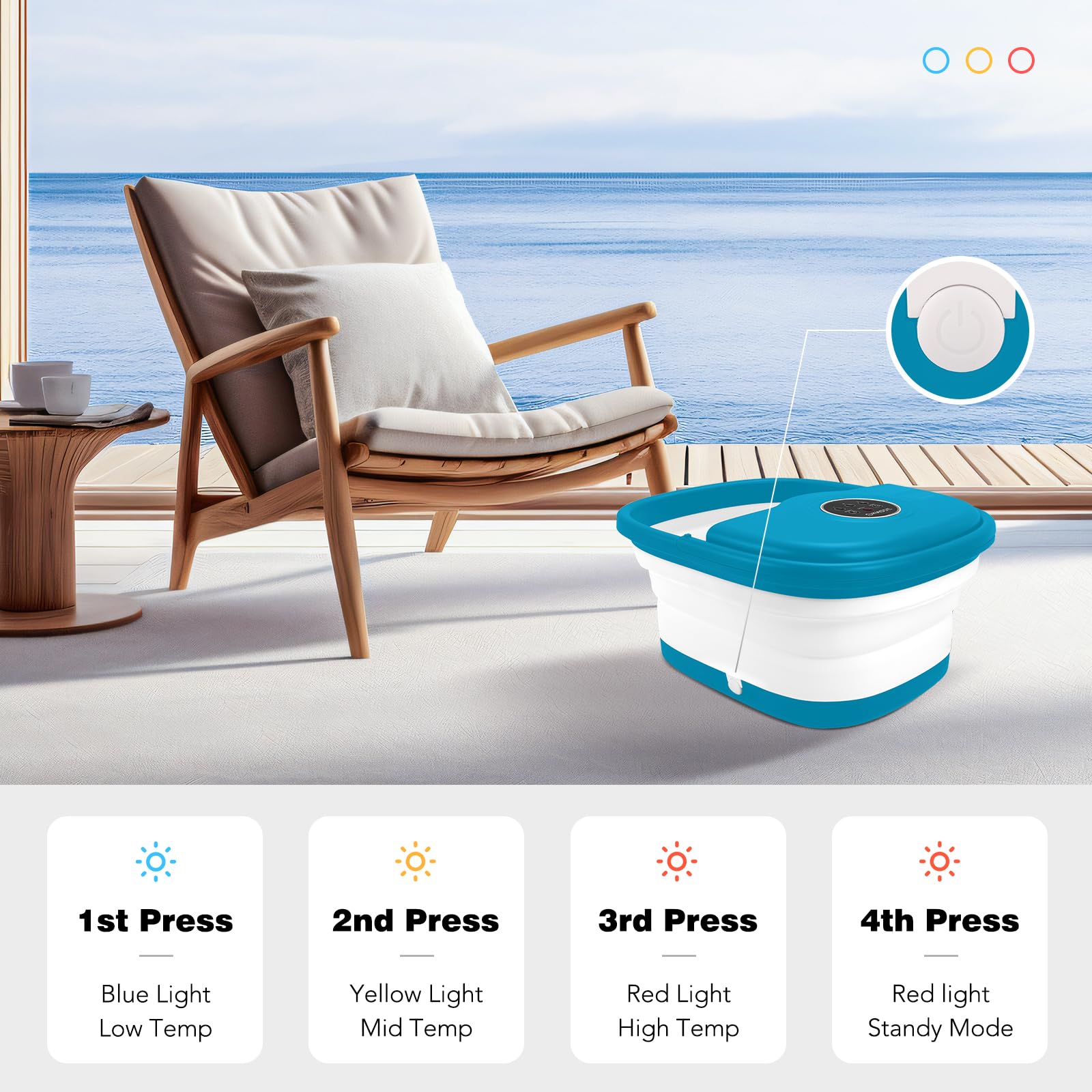 KNQZE in-use with feet in basin illustrating home relaxation benefit