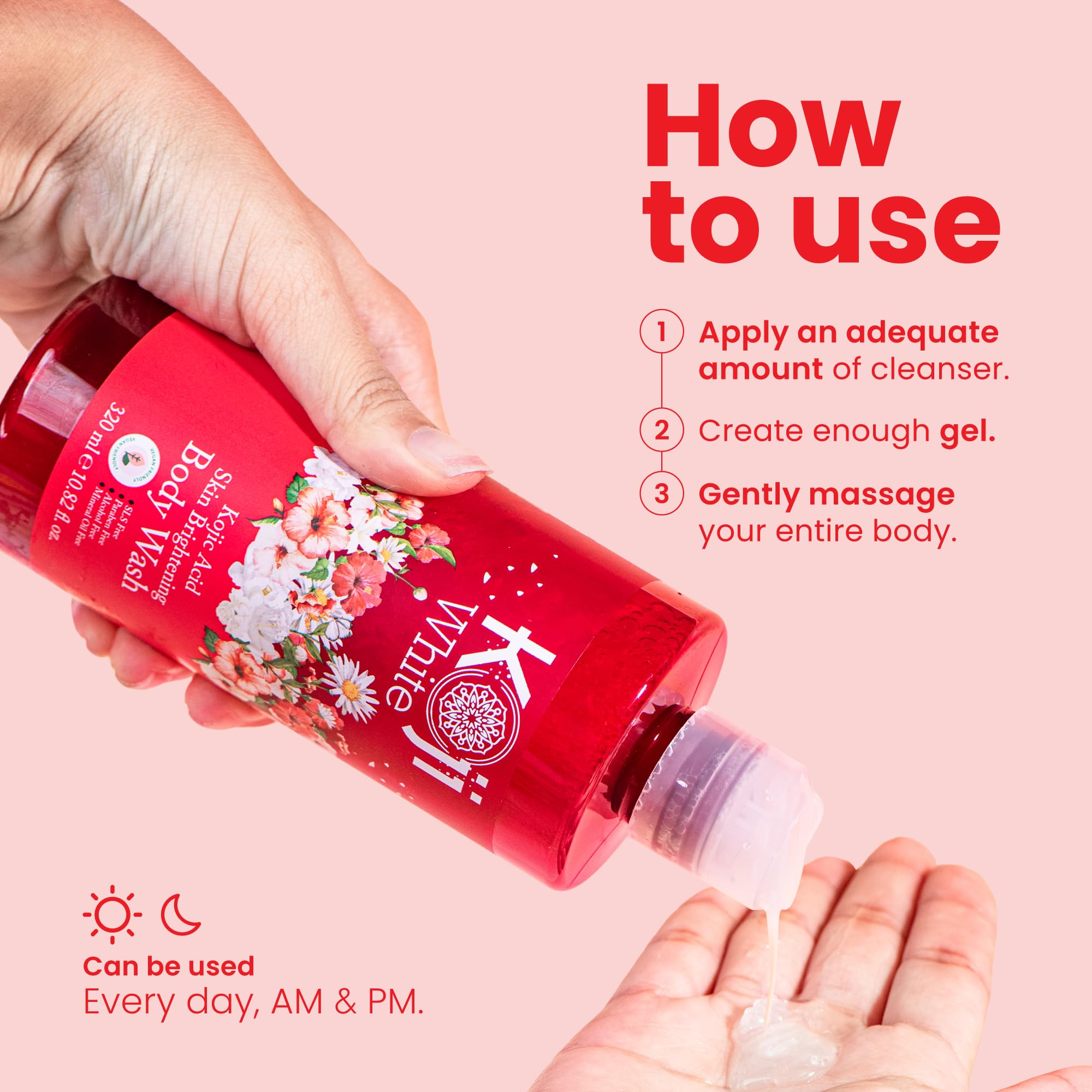 Koji White skin after use showing soft, hydrated body skin to convey moisturizing results
