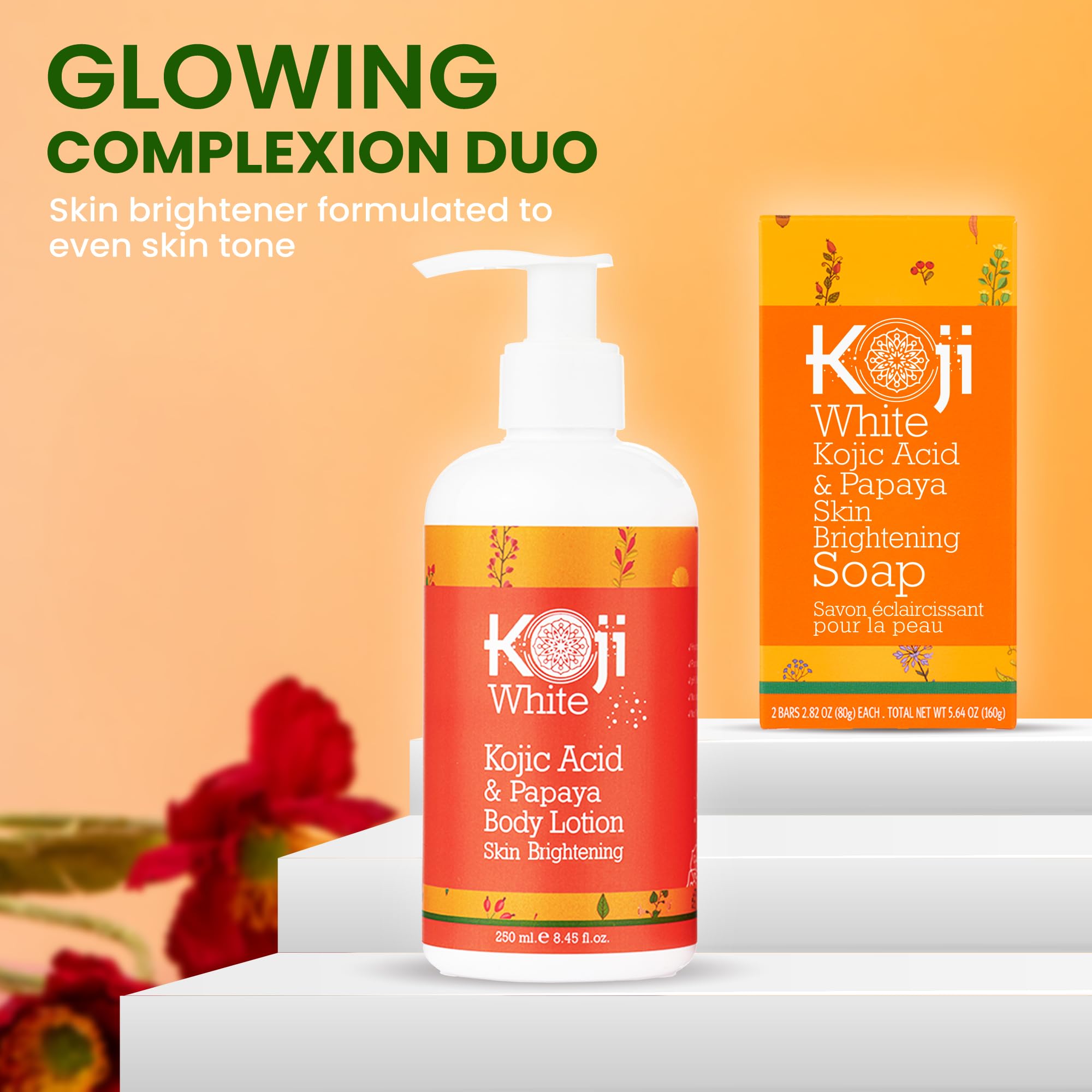 Koji White next to common items showing bottle size and portability