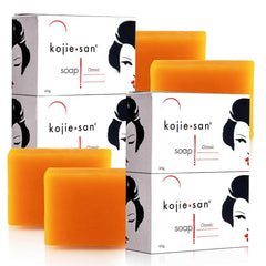 Kojie San front packaging bundle showing four bars and orange scent, clear authenticity