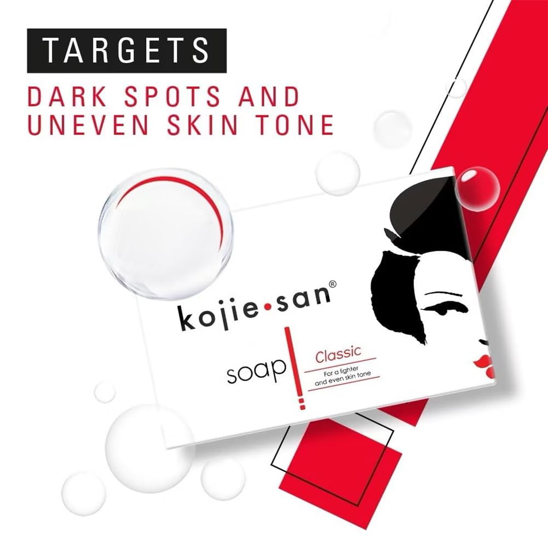 Kojie San soap placed on bathroom counter showing routine use and refreshed skin benefit