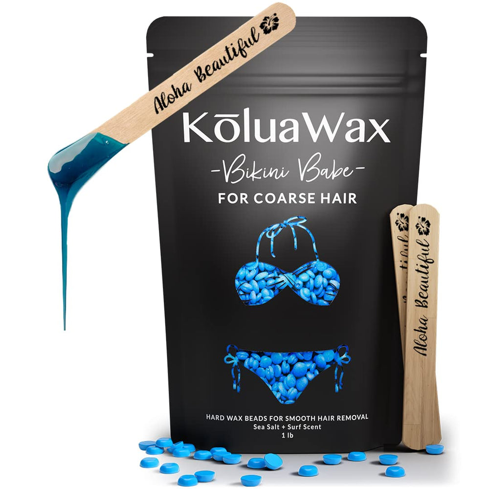 KoluaWax front packaging showing Sea Salt & Surf scent and benefit of coarse hair removal