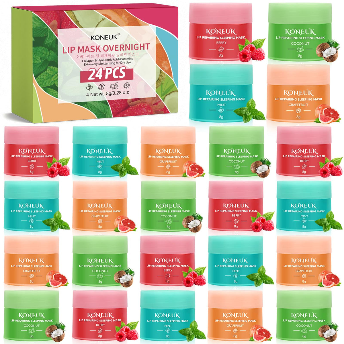 KONEUK front box packaging showing 24 jars and flavors, great gift presentation