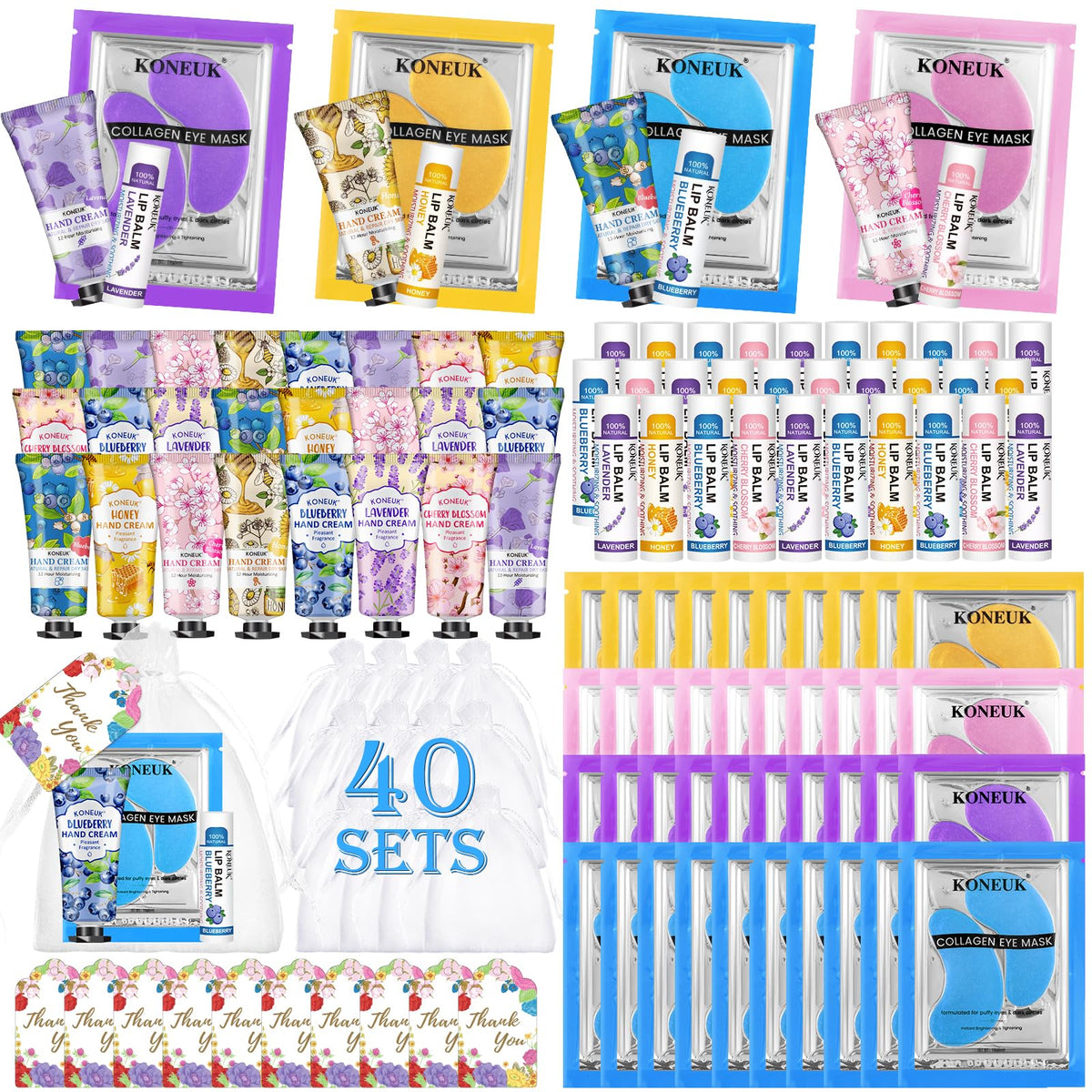 KONEUK front packaging showing full 120-piece favor kit and contents