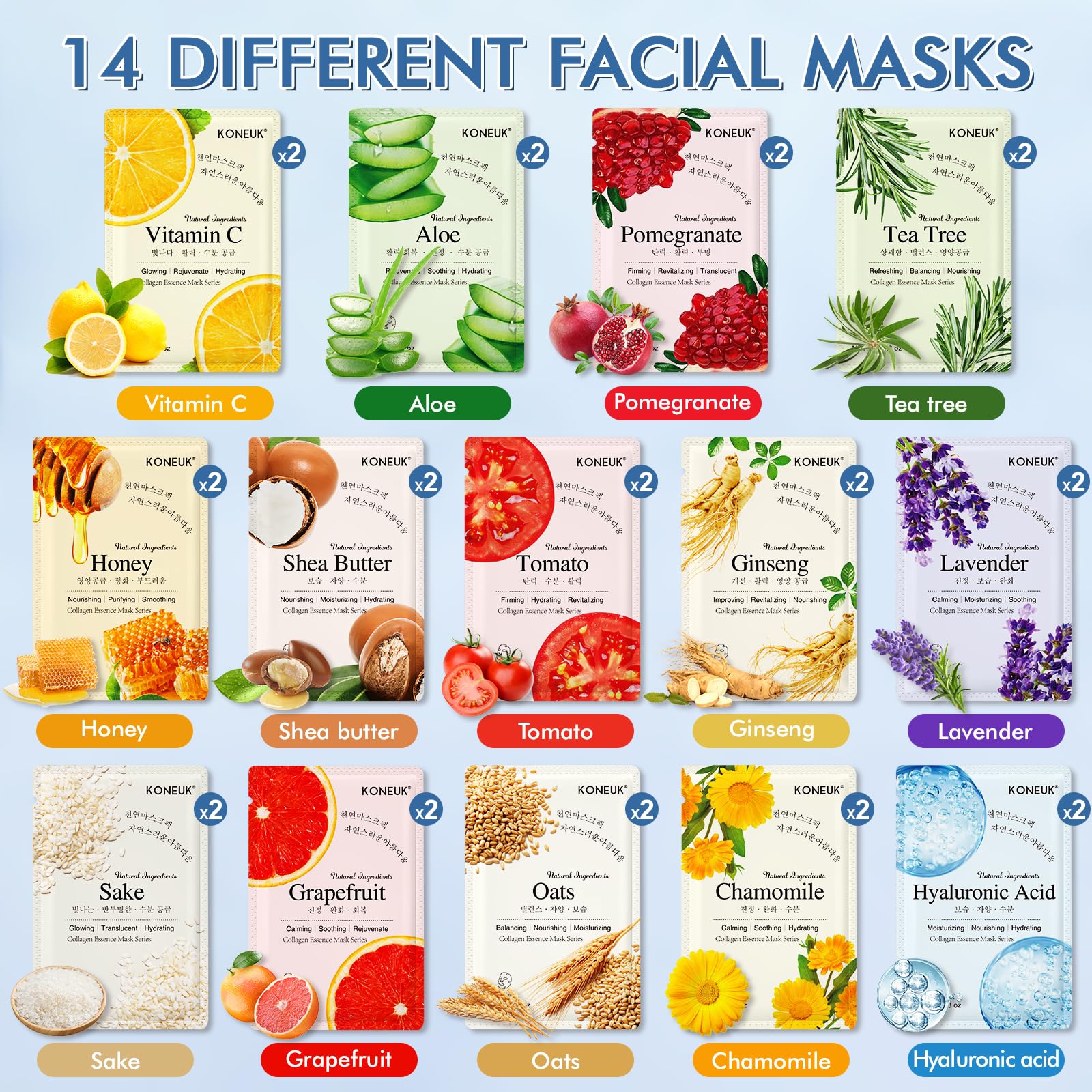 KONEUK ingredient display of aloe, honey and hyaluronic acid for nourishment benefit